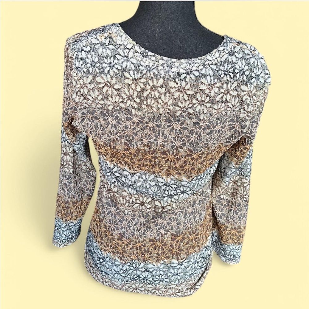 Vintage Tan & Brown Floral Y2k Lace Top - Picture 4 of 5